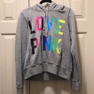 PINK grey hoodie with rainbow letters